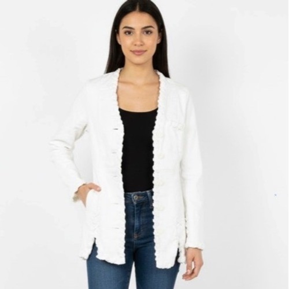 Wayne Rogers Brand Women's White Cotton Lace Up‎ Jacket XS VTG Western